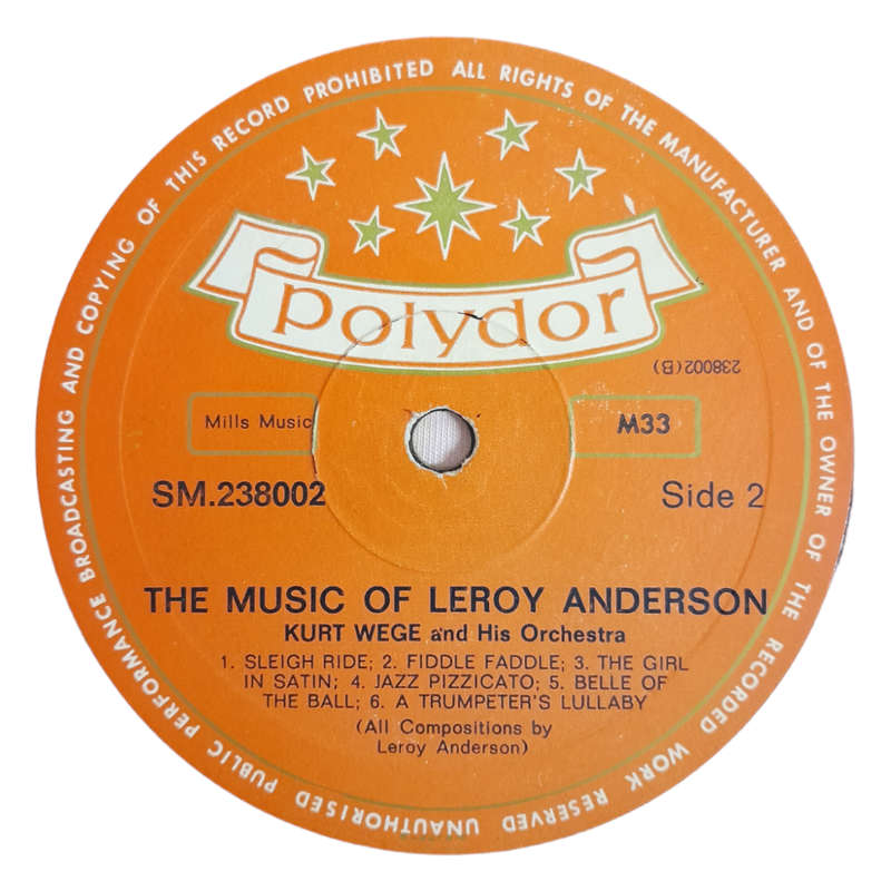 1963 Kurt Wege And His Orchestra  The Music Of Leroy Anderson - Vinyl, 7`, 33 RPM - Jazz - Very Goo