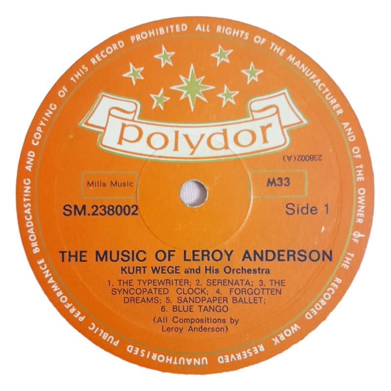 1963 Kurt Wege And His Orchestra  The Music Of Leroy Anderson - Vinyl, 7`, 33 RPM - Jazz - Very Goo