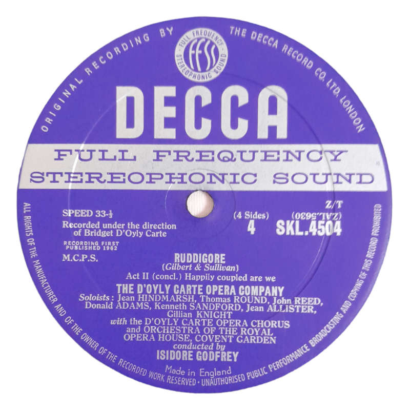 1962 D`Oyly Cartes Opera Company - Ruddicore by W. S. Gilbert and Arthur Sullivan - Vinyl, 7`, 33 RP
