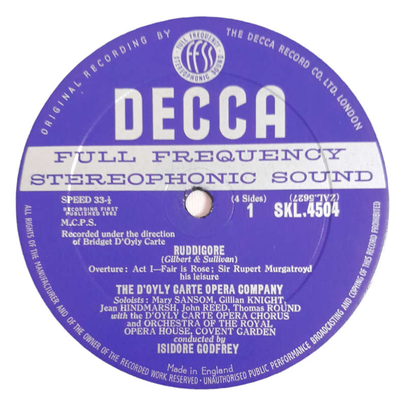 1962 D`Oyly Cartes Opera Company - Ruddicore by W. S. Gilbert and Arthur Sullivan - Vinyl, 7`, 33 RP