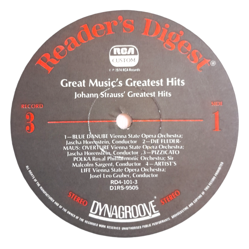 1974 Vienna State Opera Orchestra - Johann Strauss` Greatest Hits, Record 3 - Vinyl, 7`, 33 RPM - Cl