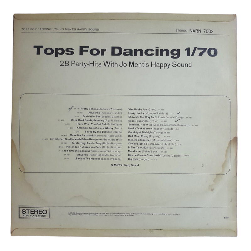 1969 Various - Tops For Dancing 1/70 - Vinyl, 7`, 33 RPM - Pop - Very Good Plus - With Cover