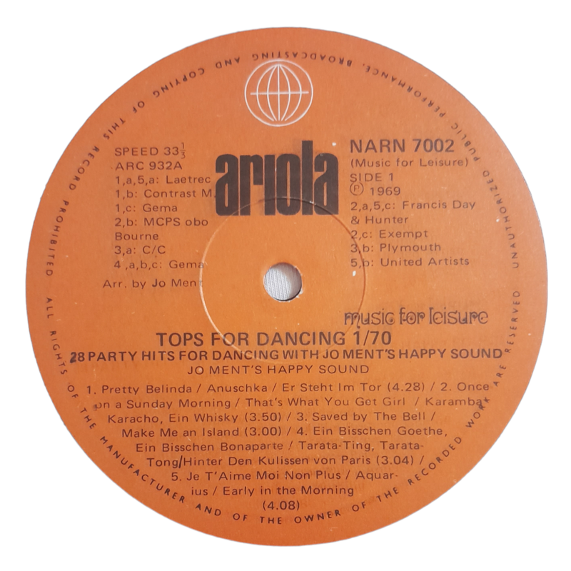 1969 Various - Tops For Dancing 1/70 - Vinyl, 7`, 33 RPM - Pop - Very Good Plus - With Cover