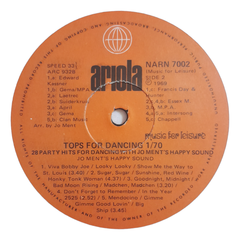 1969 Various - Tops For Dancing 1/70 - Vinyl, 7`, 33 RPM - Pop - Very Good Plus - With Cover