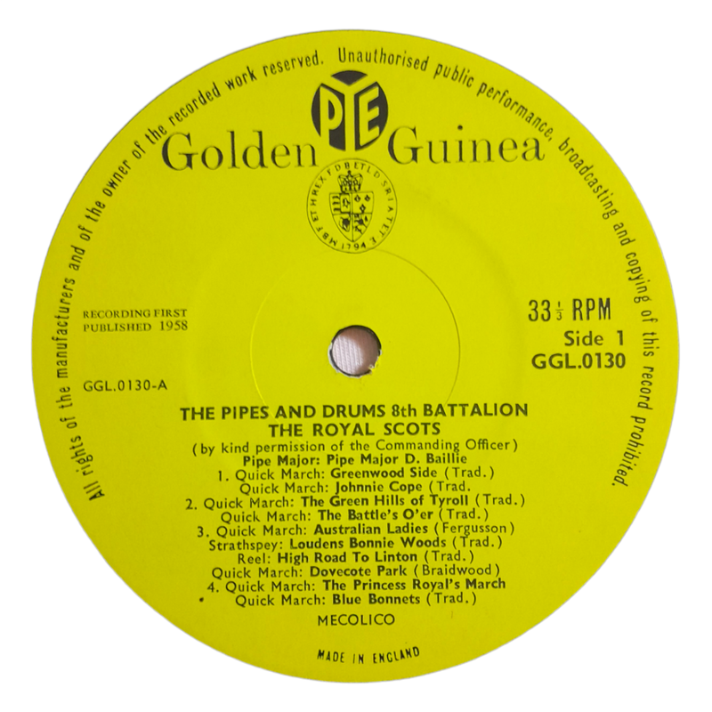 1958 8th (Lothians And Peeblesshire) Batallion, The Royal Scots (The Royal Regiment)  The Pipes And