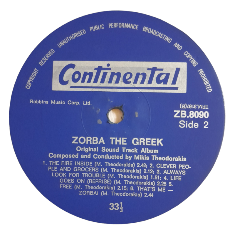 1966 Mikis Theodorakis  Zorba The Greek (Original Soundtrack) - Vinyl, 7`, 33 RPM - Soundtracks & M