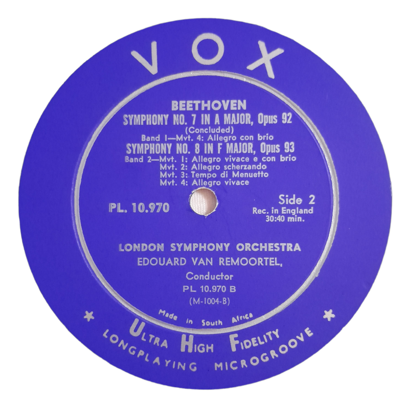 1958 Beethoven / London Symphony Orchestra, Edouard Van Remoortel  Symphony No. 7 In A / Symphony N