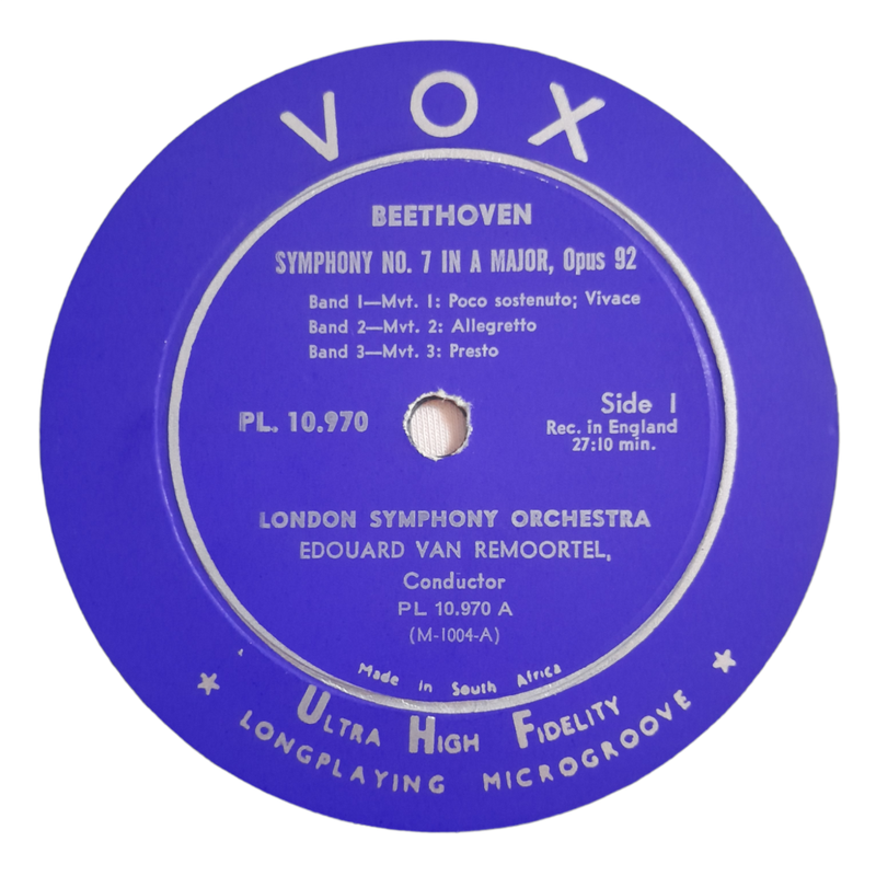 1958 Beethoven / London Symphony Orchestra, Edouard Van Remoortel  Symphony No. 7 In A / Symphony N