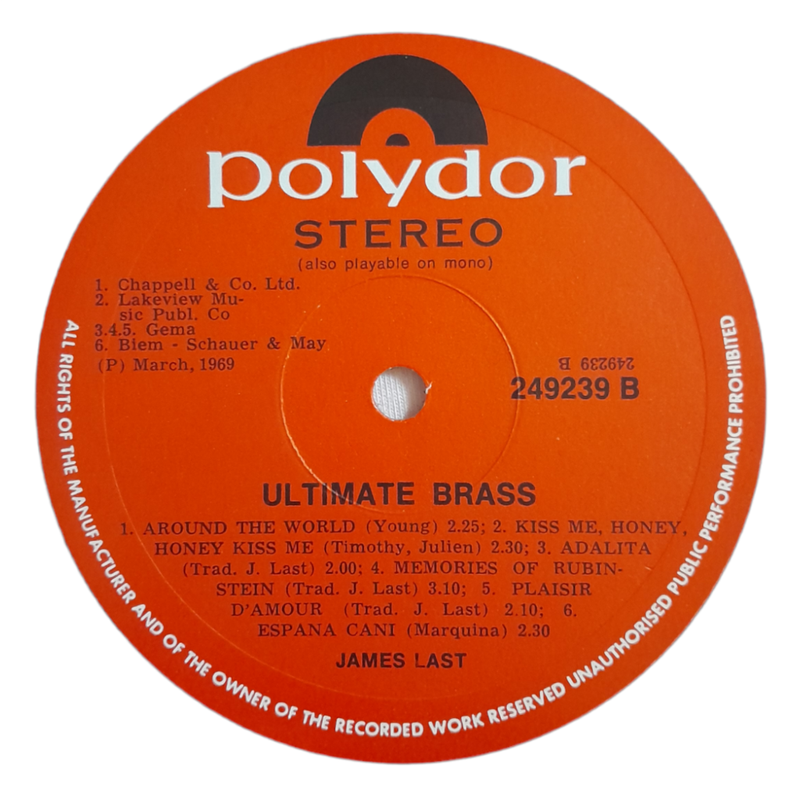 1969 James Last  Ultimate Brass - Vinyl, 7`, 33 RPM - Jazz - Very Good Plus - With Cover
