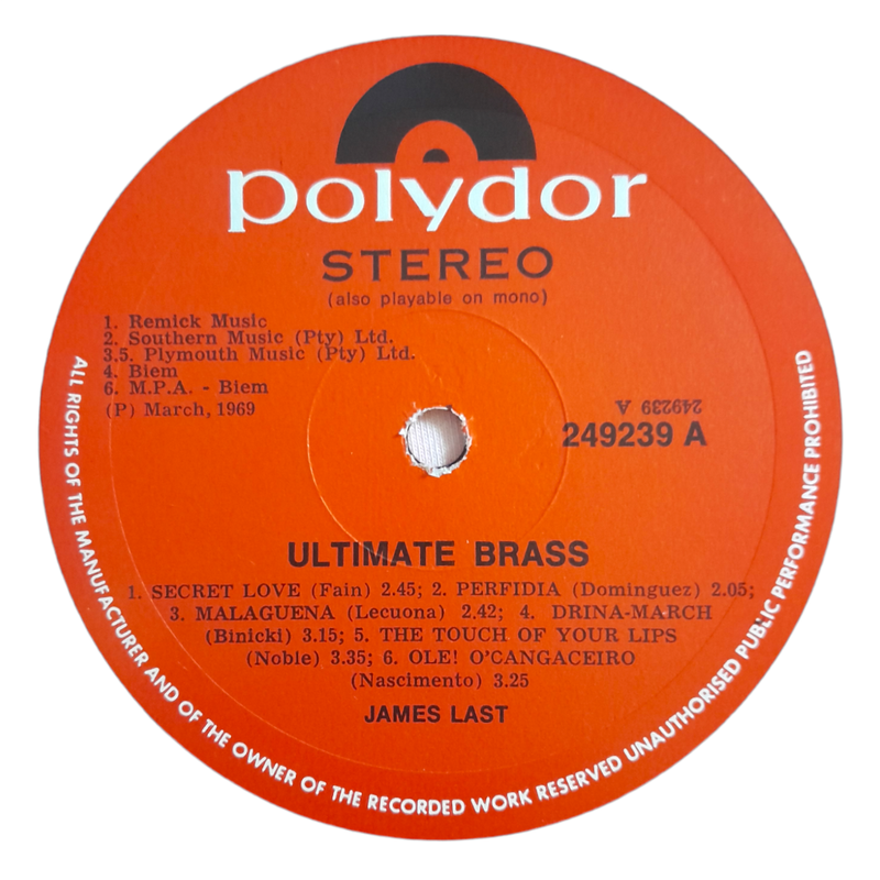 1969 James Last  Ultimate Brass - Vinyl, 7`, 33 RPM - Jazz - Very Good Plus - With Cover