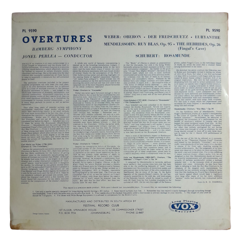 1956 Weber, Mendelssohn, Schubert - Jonel Perlea, Bamberg Symphony  Overtures - Vinyl, 7`, 33 RPM -