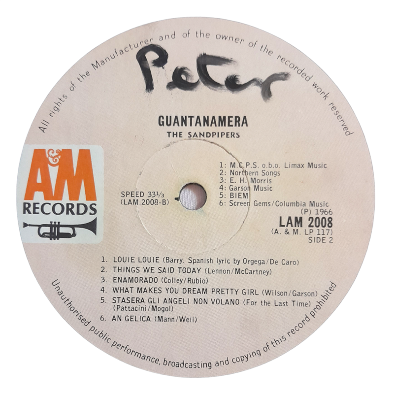 1966 The Sandpipers - Guantanamera - Vinyl, 7`, 33 RPM - Latin - Very Good - With Cover