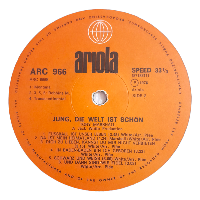 1974 Tony Marshall - Junge, Die Welt Ist Schon - Vinyl, 7`, 33 RPM - Pop - Very Good - With Cover
