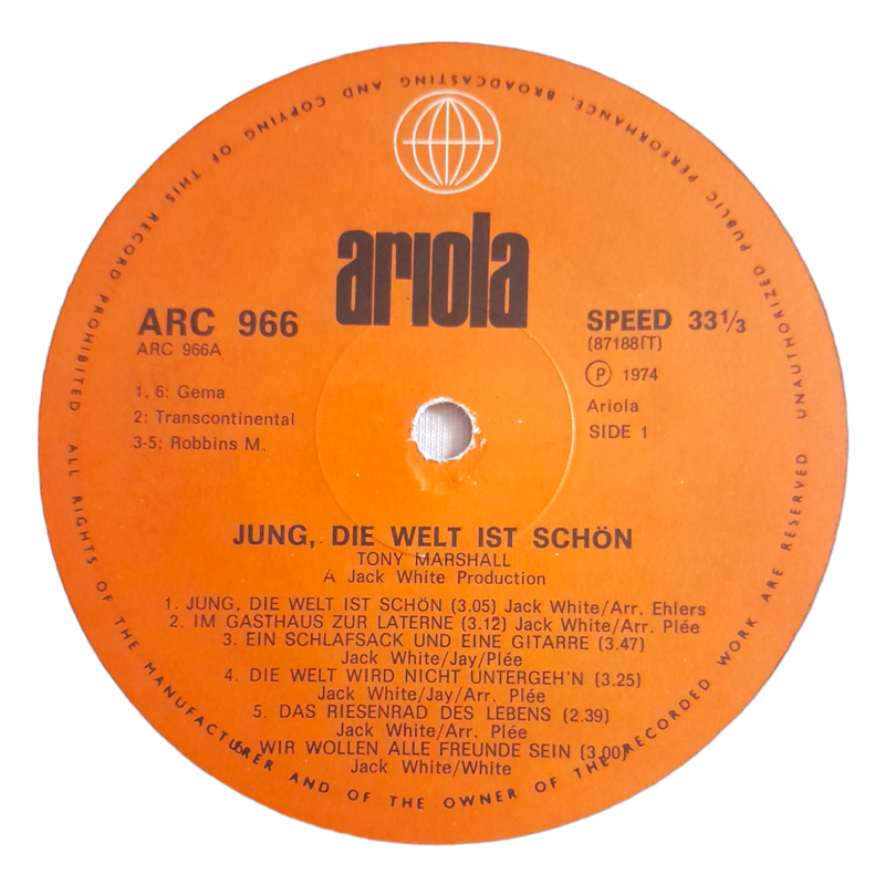 1974 Tony Marshall - Junge, Die Welt Ist Schon - Vinyl, 7`, 33 RPM - Pop - Very Good - With Cover