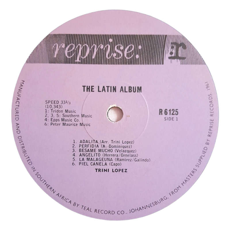 1964 Trini Lopez  The Latin Album - Vinyl, 7`, 33 RPM - Latin - Very Good - With Cover