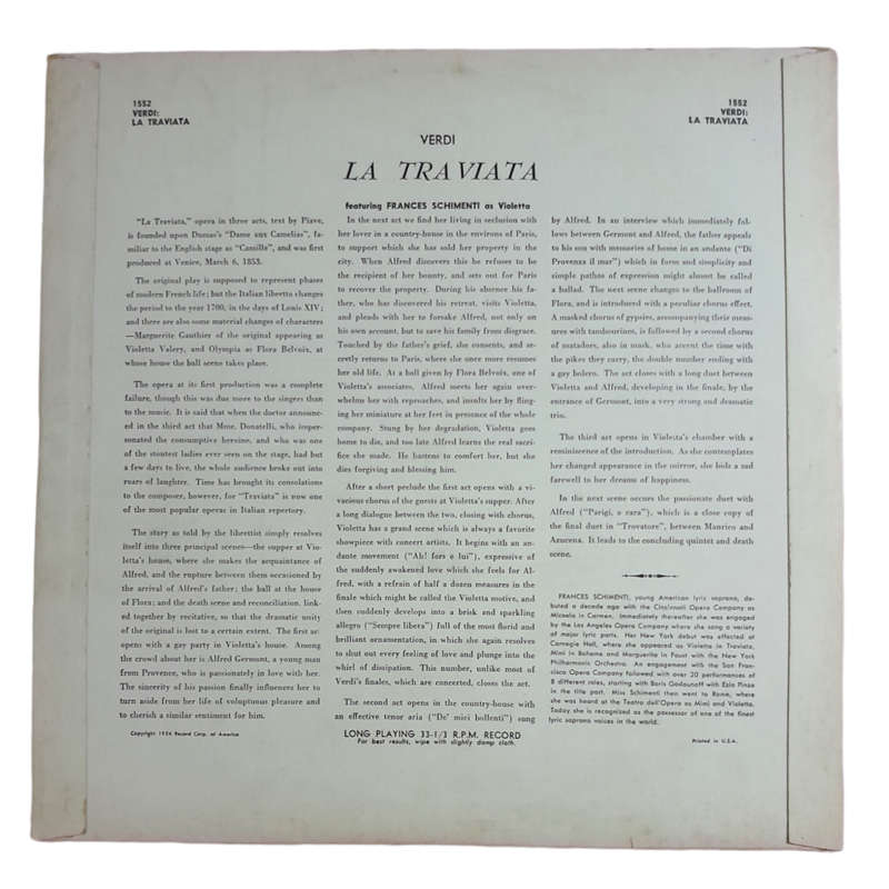 1954 Giuseppe Verdi, Frances Schimenti  Verdi Highlights - La Traviata - Vinyl, 7`, 33 RPM - Classi
