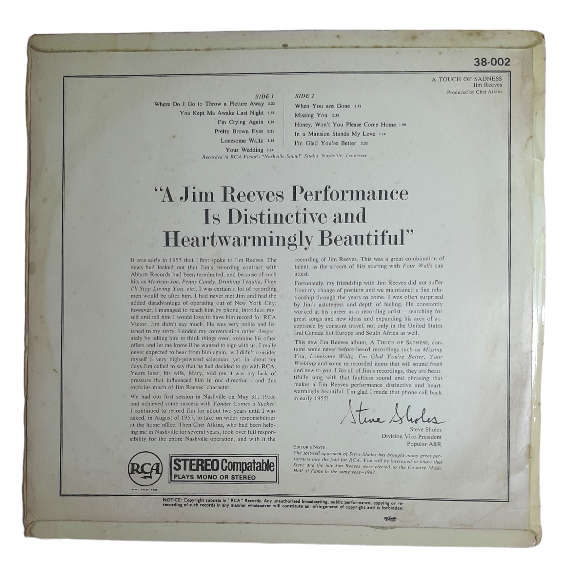 1968 Jim Reeves - A Touch Of Sadness - Vinyl, 7`, 33 RPM - Folk, World & Country - Good - With Cover