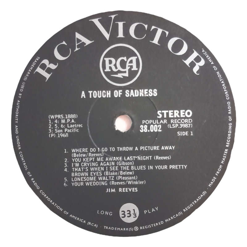1968 Jim Reeves - A Touch Of Sadness - Vinyl, 7`, 33 RPM - Folk, World & Country - Good - With Cover