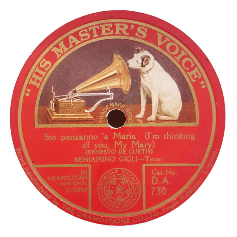 Beniamino Gigli  Sentinella / Sto Penzanno `a Maria - Vinyl, 10`. 78 RPM - Classical - Very Good -
