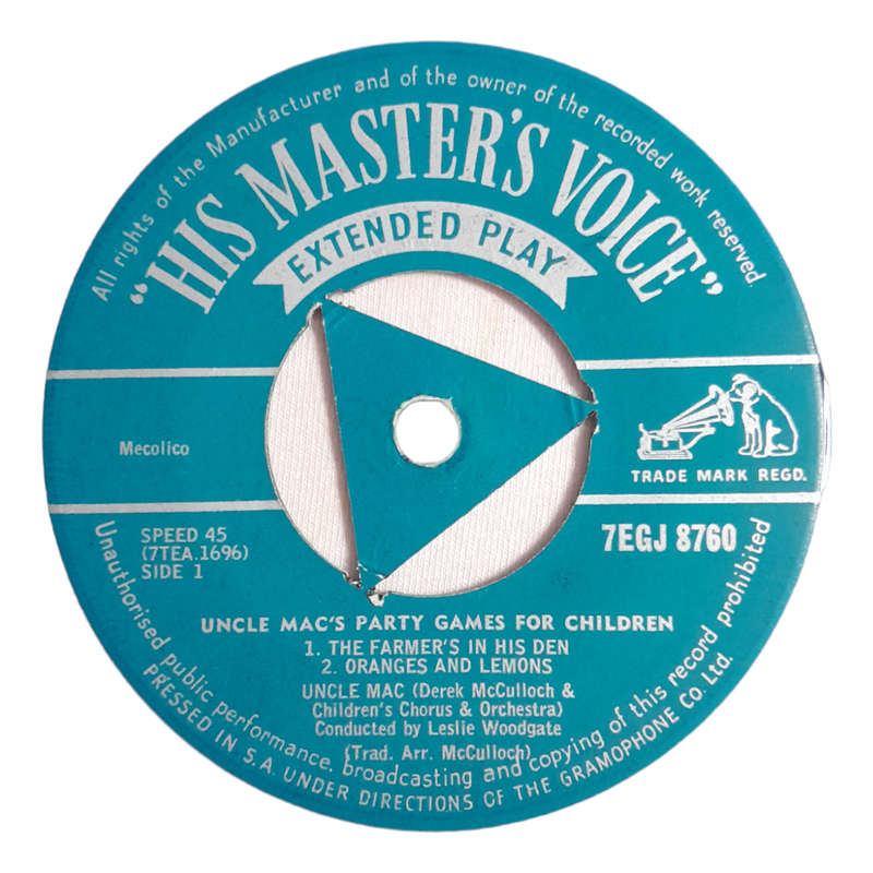 1948 Derek McCulloch  Uncle Mac`s Party Games For Children - Vinyl, 7`, 45 RPM - Children`s - Good