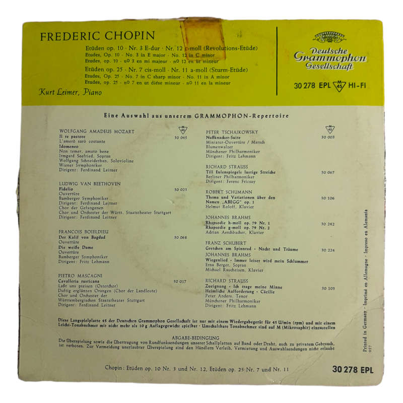 1958 Frédéric Chopin, Kurt Leimer  Etüden Op. 10 / Etüden Op. 25 - Vinyl, 7`, 45 RPM - Classical -