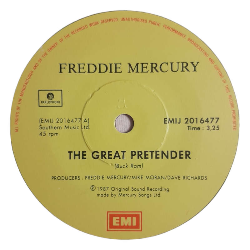 1987 Freddie Mercury  The Great Pretender - Vinyl, 7`, 45 RPM - Rock - Very Good - With Plastic Sle