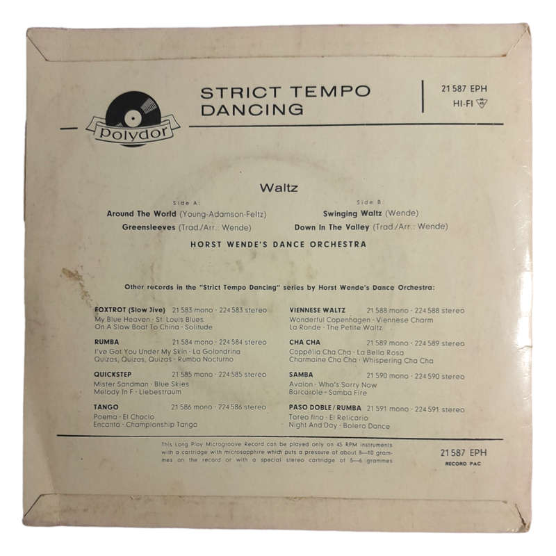 1965 Horst Wende`s Dance Orchestra  Strict Tempo Dancing - Waltz - Vinyl, 7`, 45 RPM - Classical -