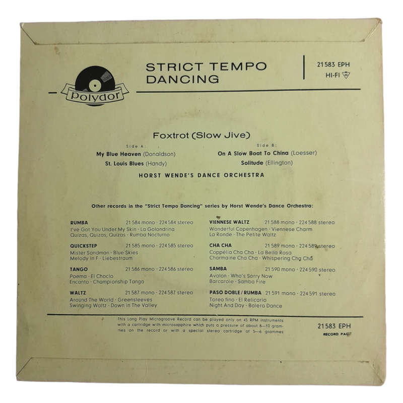 1961 Horst Wende`s Dance Orchestra  Strict Tempo Dancing - Foxtrot (Slow Jive) - Vinyl, 7`, 45 RPM