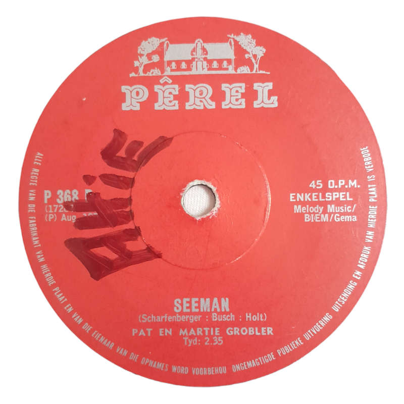 1970 Pat En Martie Grobler  Seeman - Vinyl, 7`, 45 RPM - Folk - Very Good - With Sleeve