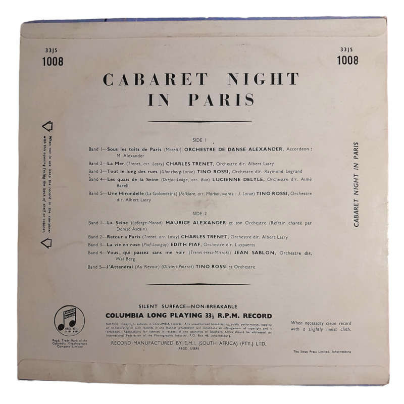 1953 Various  Cabaret Night In Paris - Vinyl, 10`, 33 RPM - Jazz - Very Good - With Cover