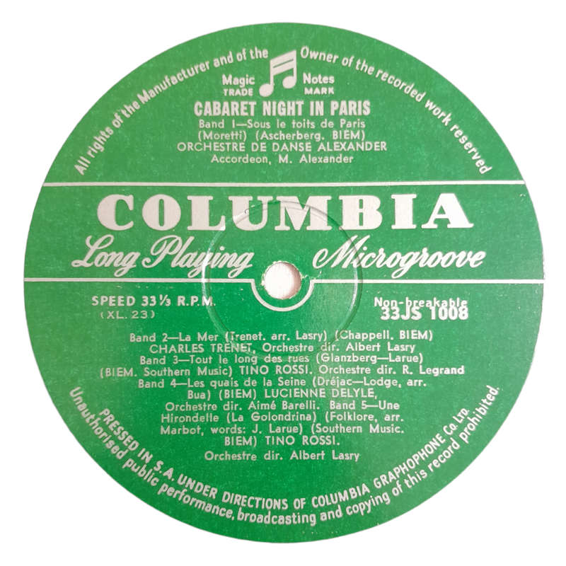 1953 Various  Cabaret Night In Paris - Vinyl, 10`, 33 RPM - Jazz - Very Good - With Cover