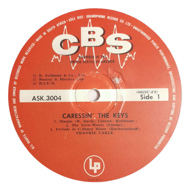 1955 Frankie Carle  Caressin` The Keys - Vinyl, 10`, 33 RPM - Jazz - Very Good - With Damaged Cover