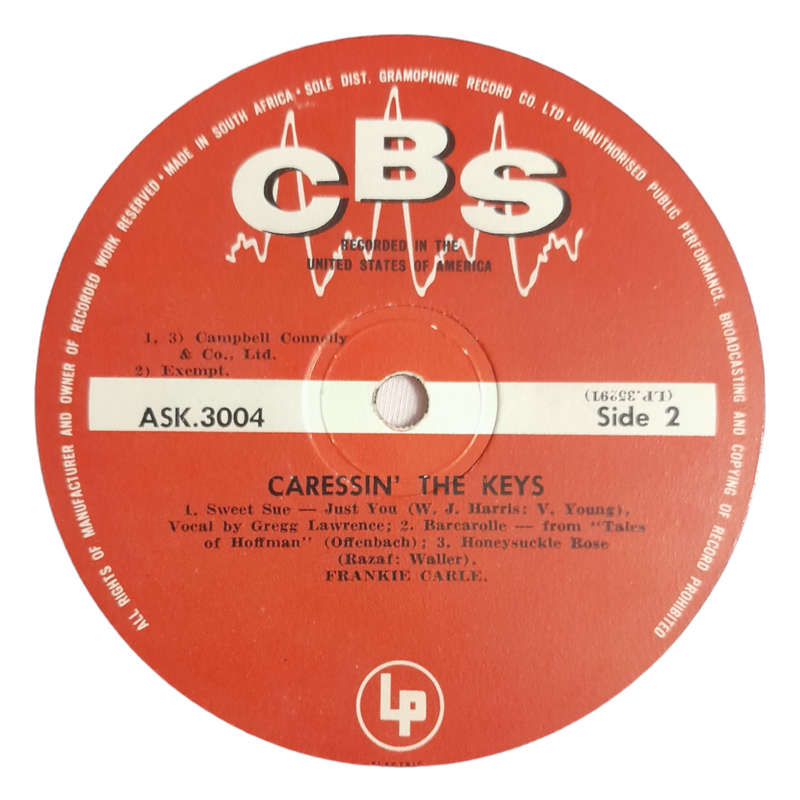 1955 Frankie Carle  Caressin` The Keys - Vinyl, 10`, 33 RPM - Jazz - Very Good - With Damaged Cover