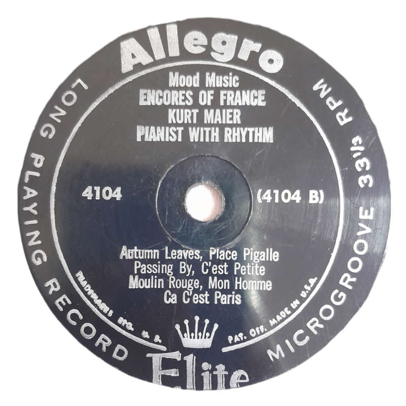 1956 Kurt Maier, Pianist, With Rhythm - Encores Of France - Vinyl, 10`, 33 RPM - Classical - Very Go