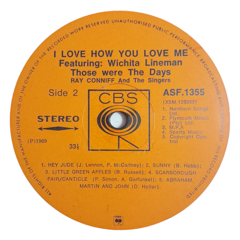 1969 Ray Conniff And The Singers  I Love How You Love Me - Vinyl, 12`, 33 RPM - Pop - Very Good Plu
