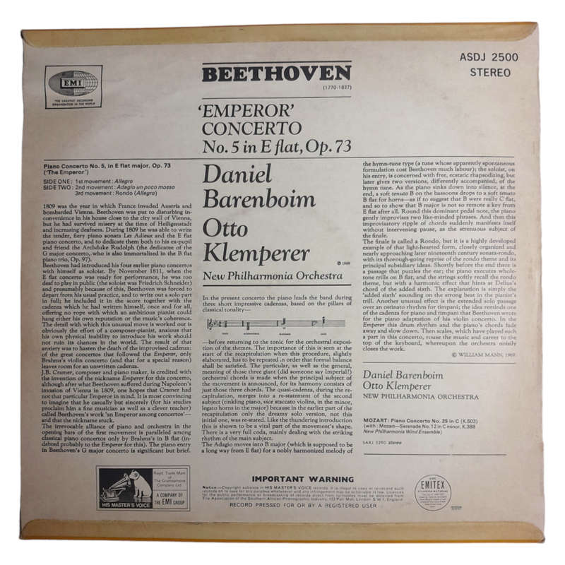 1969 Beethoven : Daniel Barenboim, Otto Klemperer conducting New Philharmonia Orchestra  `Emperor`