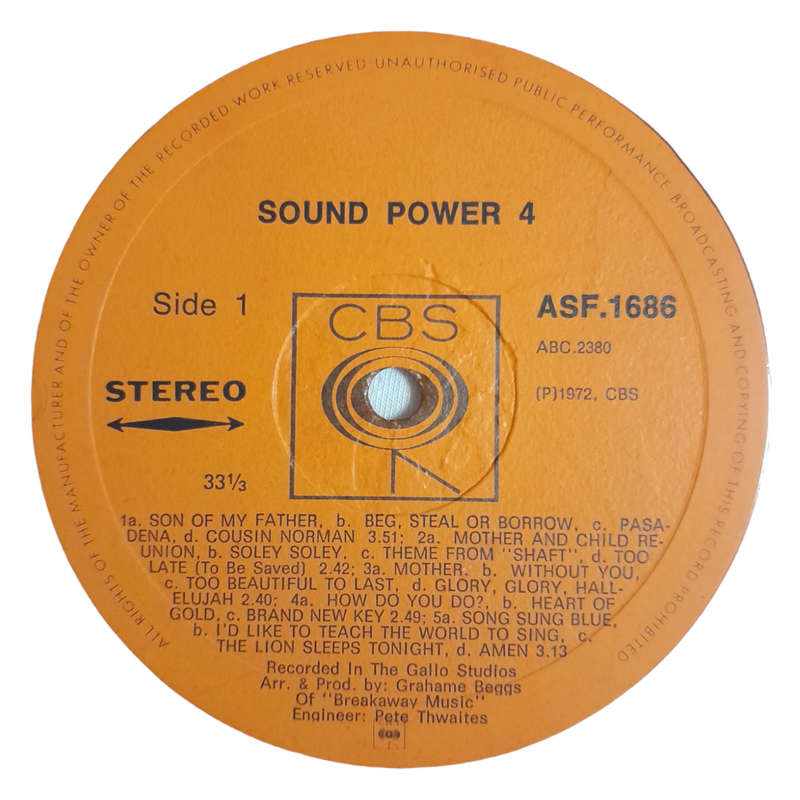 1972 Unknown Artist  Sound Power 4 - Vinyl, 12`, 33 RPM - Pop - Very Good Plus - With Damaged Cover