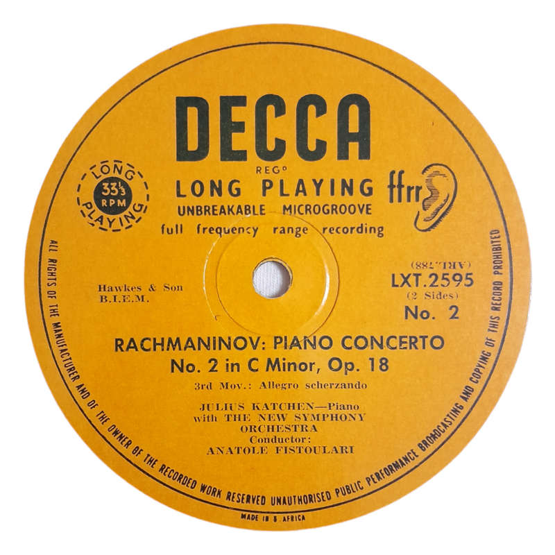 1955 Rachmaninov - Julius Katchen, The New Symphony Orchestra, Anatole Fistoulari  Piano Concerto N