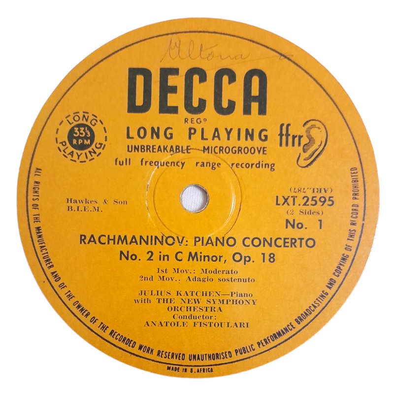 1955 Rachmaninov - Julius Katchen, The New Symphony Orchestra, Anatole Fistoulari  Piano Concerto N