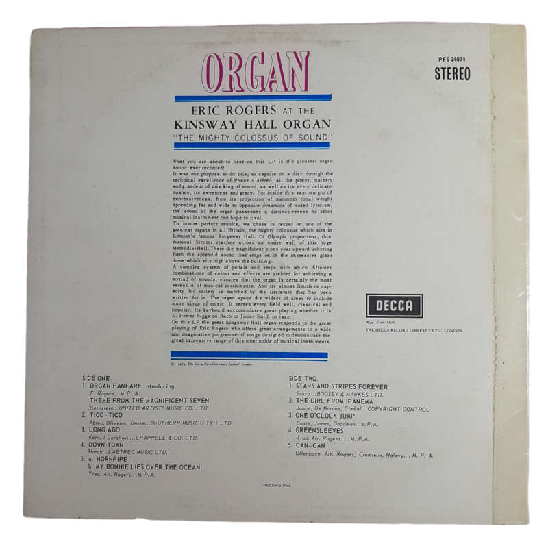 1965 Eric Rogers  At The Kingsway Hall Organ `The Mighty Colossus Of Sound` - Vinyl, 12`, 33 RPM -