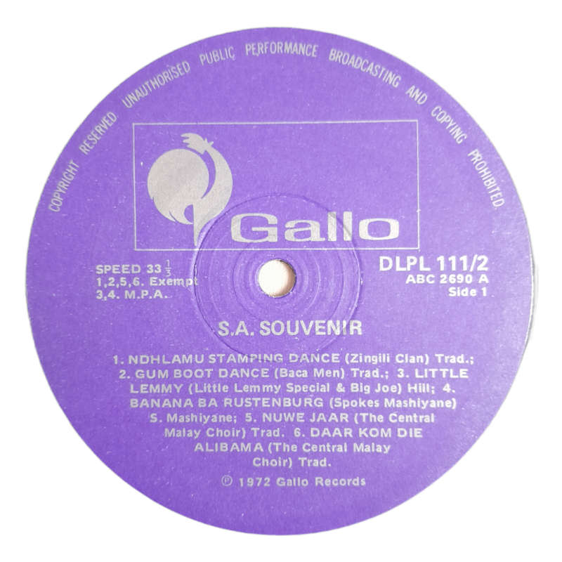 1972 Various  South African Souvenir - Vinyl, 12`, 33 RPM - Folk - Very Good - With Cover