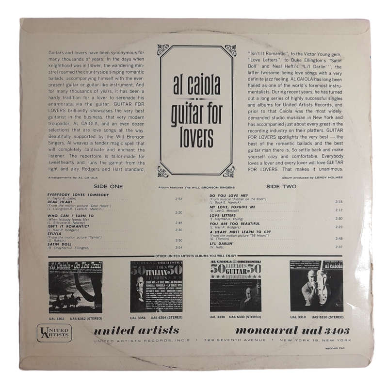 1964 Al Caiola  Guitar For Lovers - Vinyl, 12`, 33 RPM - Jazz - Very Good - With Cover