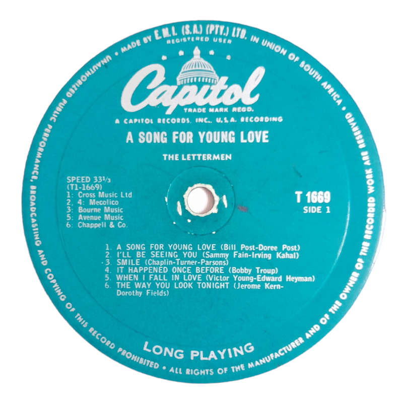 1962 The Lettermen  A Song For Young Love - Vinyl, 12`, 33 RPM - Jazz - Very Good - With Cover