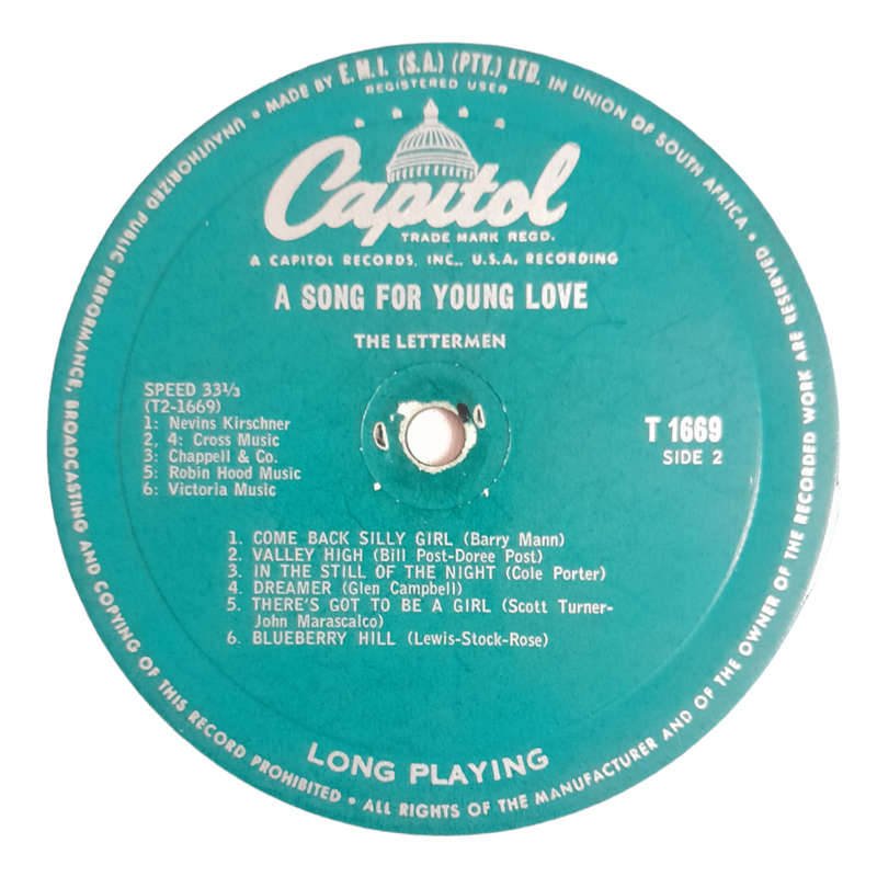 1962 The Lettermen  A Song For Young Love - Vinyl, 12`, 33 RPM - Jazz - Very Good - With Cover