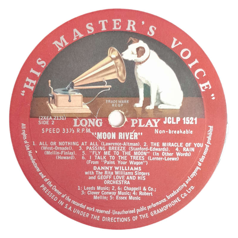 1961 Danny Williams  Moon River And Other Titles - Vinyl, 12`, 33 RPM - Pop - Very Good Plus - With