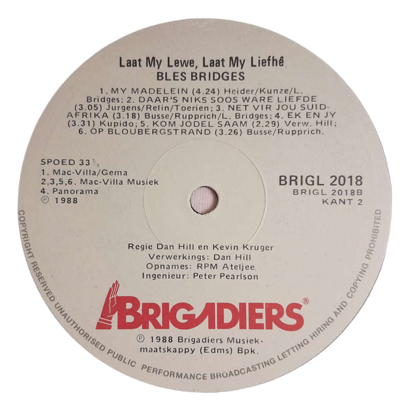 1988 Bles Bridges  Laat Mty Lewe, Laat My Liefhê - Vinyl, 12`, 33 RPM - Pop - Very Good - With Cove