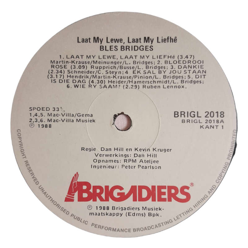 1988 Bles Bridges  Laat Mty Lewe, Laat My Liefhê - Vinyl, 12`, 33 RPM - Pop - Very Good - With Cove
