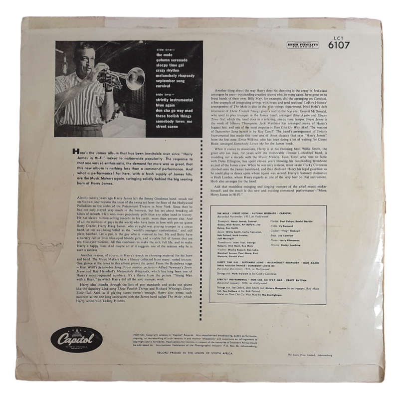 1956 Harry James  More Harry James In Hi-fi - Vinyl, 12`, 33 RPM - Jazz - Very Good - With Cover