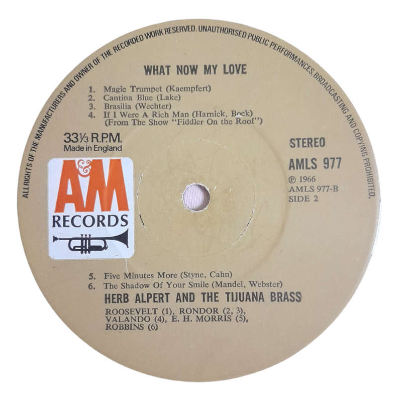 1966 Herb Alpert & The Tijuana Brass  What Now My Love - Vinyl, 12`, 33 RPM - Jazz - Very Good - Wi