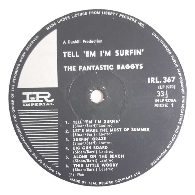 1964 The Fantastic Baggys  Tell `Em I`m Surfin` - Vinyl, 12`, 33 RPM - Rock - Good - With Cover